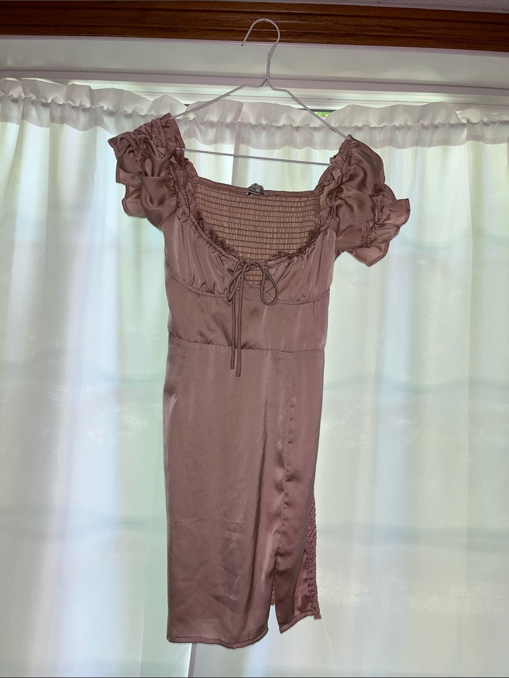HYFVE Cream Smocked Ruffle-Sleeve Mini Dress-never worn